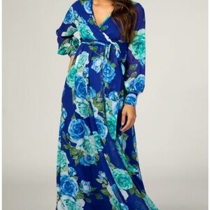 Floral Blue Maternity Wrap Maxi Dress